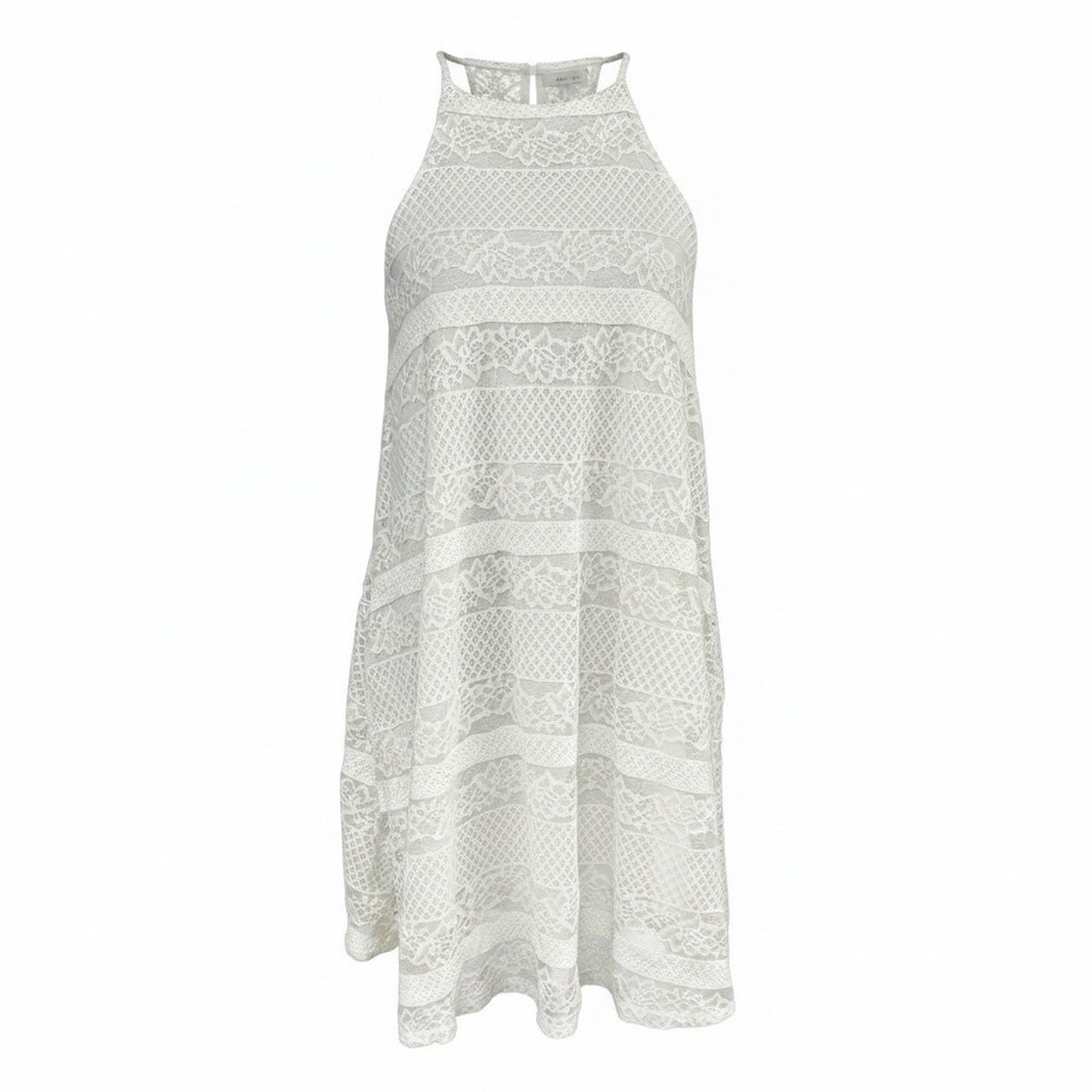 Vtg Wild Daisy Swing‎ Dress Medium Ivory Lace Overlay Trapeze Made in USA